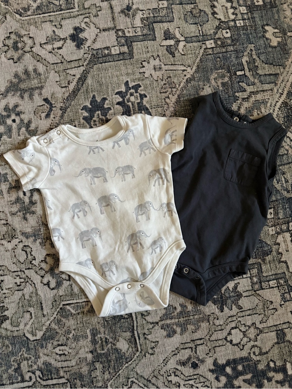 PEHR BABY BUNDLE |Elephant Print White & Solid Navy One-Piece Bodysuit Set